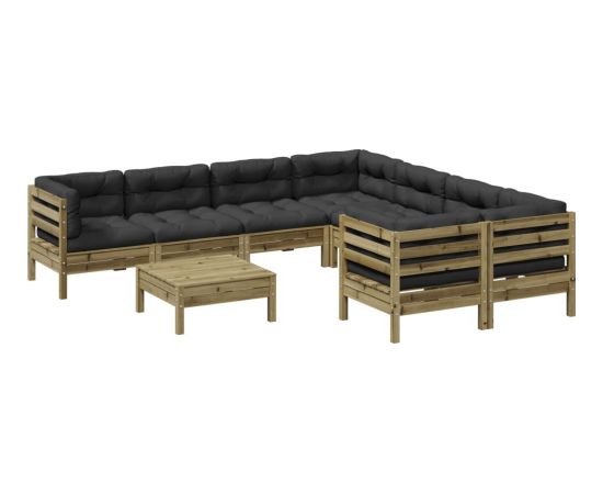 Vidaxl 9-cz. zestaw wypoczynkowy do ogrodu, z poduszkami, impregnowany Dārza mēbeļu komplekti