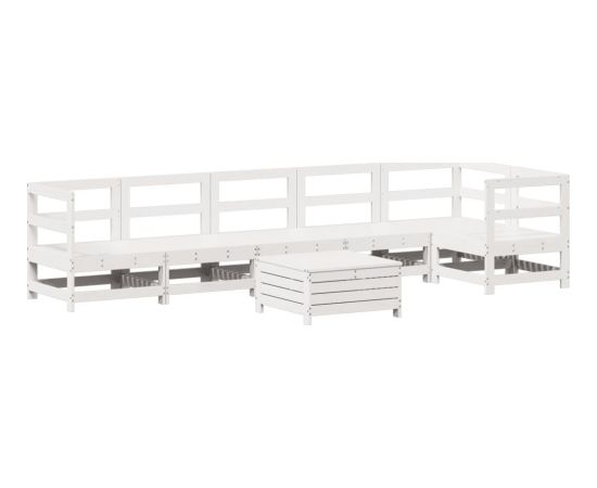 Vidaxl 7-cz. zestaw wypoczynkowy do ogrodu, biały, lite drewno sosnowe Dārza mēbeļu komplekti