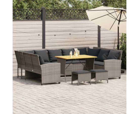 vidaXL 4-cz. zestaw wypoczynkowy do ogrodu, poduszki, szary, rattan PE Dārza mēbeļu komplekti