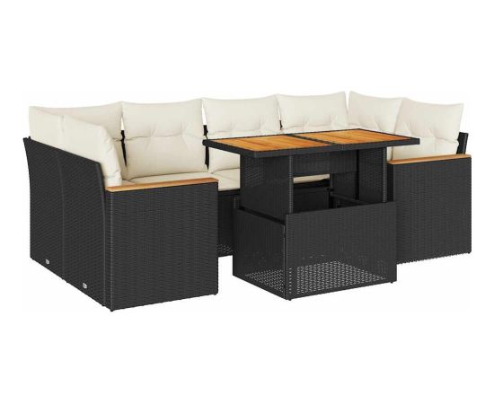 Vidaxl 6-cz. zestaw mebli z poduszkami, czarny, polirattan i akacja Dārza mēbeļu komplekti