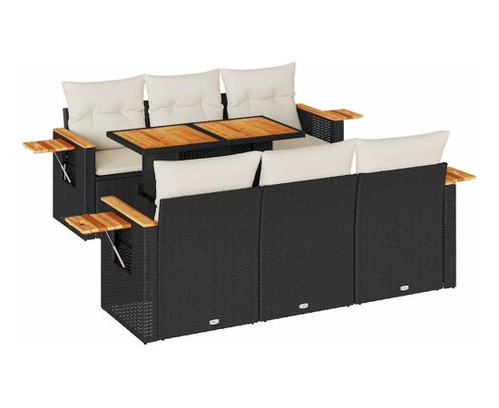 Vidaxl 7-cz. zestaw mebli z poduszkami, czarny, polirattan i akacja Dārza mēbeļu komplekti