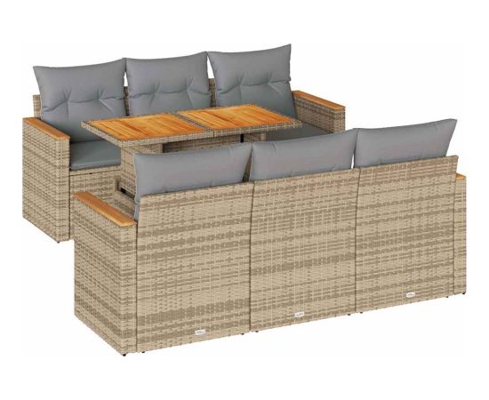 Vidaxl 7-cz. zestaw mebli z poduszkami, beżowy, polirattan i akacja Dārza mēbeļu komplekti