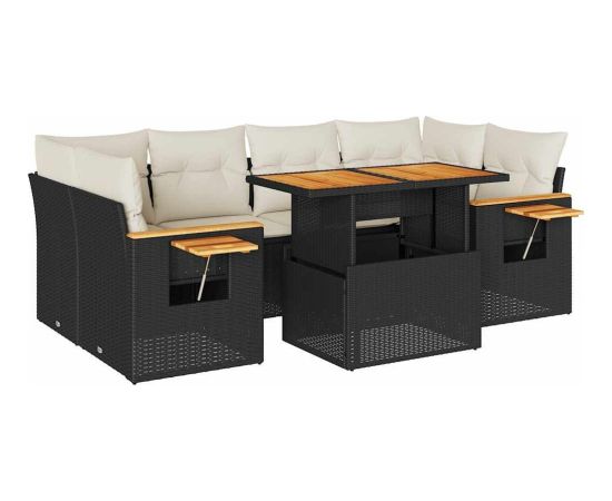 Vidaxl 7-cz. zestaw mebli z poduszkami, czarny, polirattan i akacja Dārza mēbeļu komplekti
