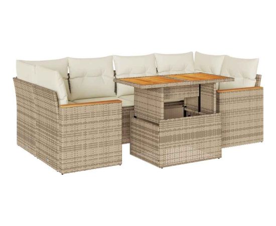 Vidaxl 6-cz. zestaw mebli z poduszkami, beżowy, polirattan i akacja Dārza mēbeļu komplekti