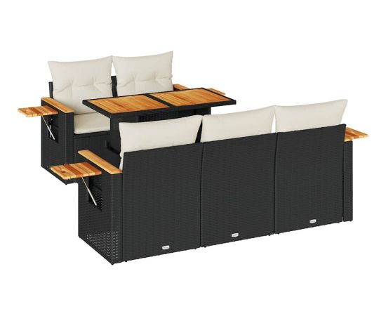 Vidaxl 6-cz. zestaw mebli z poduszkami, czarny, polirattan i akacja Dārza mēbeļu komplekti