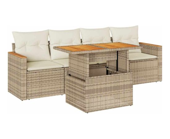 Vidaxl 5-cz. zestaw mebli z poduszkami, beżowy, rattan PE i akacja Dārza mēbeļu komplekti