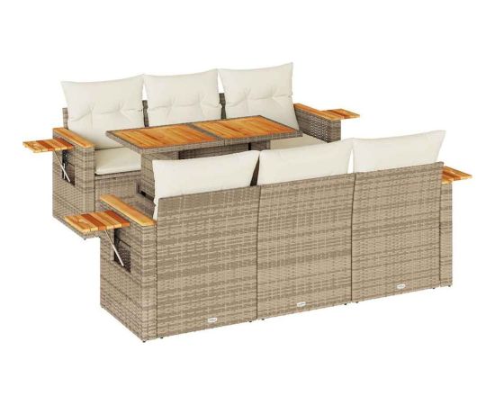 Vidaxl 7-cz. zestaw mebli z poduszkami, beżowy, polirattan i akacja Dārza mēbeļu komplekti