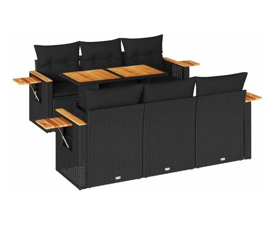 Vidaxl 7-cz. zestaw mebli z poduszkami, czarny, polirattan i akacja Dārza mēbeļu komplekti