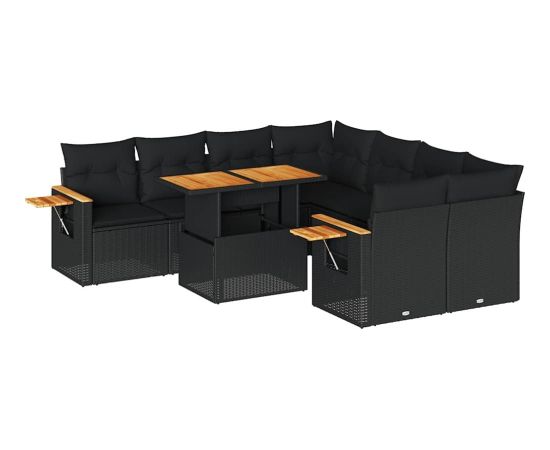 Vidaxl 9-cz. zestaw mebli z poduszkami, czarny, polirattan i akacja Dārza mēbeļu komplekti