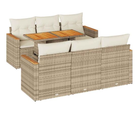 Vidaxl 7-cz. zestaw mebli z poduszkami, beżowy, polirattan i akacja Dārza mēbeļu komplekti