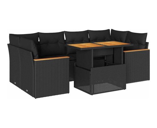 Vidaxl 6-cz. zestaw mebli z poduszkami, czarny, polirattan i akacja Dārza mēbeļu komplekti