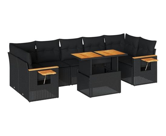 Vidaxl 8-cz. zestaw mebli z poduszkami, czarny, polirattan i akacja Dārza mēbeļu komplekti