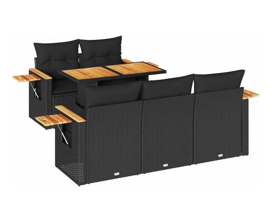 Vidaxl 6-cz. zestaw mebli z poduszkami, czarny, polirattan i akacja Dārza mēbeļu komplekti