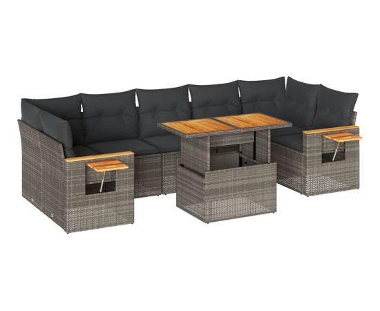 Vidaxl 8-cz. zestaw mebli z poduszkami, szary, polirattan i akacja Dārza mēbeļu komplekti