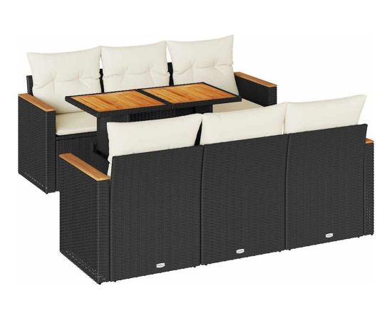 Vidaxl 7-cz. zestaw mebli z poduszkami, czarny, polirattan i akacja Dārza mēbeļu komplekti