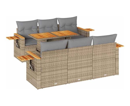 Vidaxl 7-cz. zestaw mebli z poduszkami, beżowy, polirattan i akacja Dārza mēbeļu komplekti