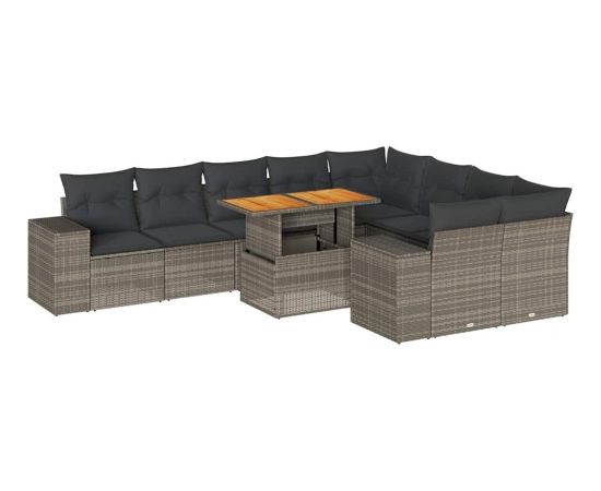 Vidaxl 10-cz. zestaw mebli z poduszkami, szary, polirattan i akacja Dārza mēbeļu komplekti