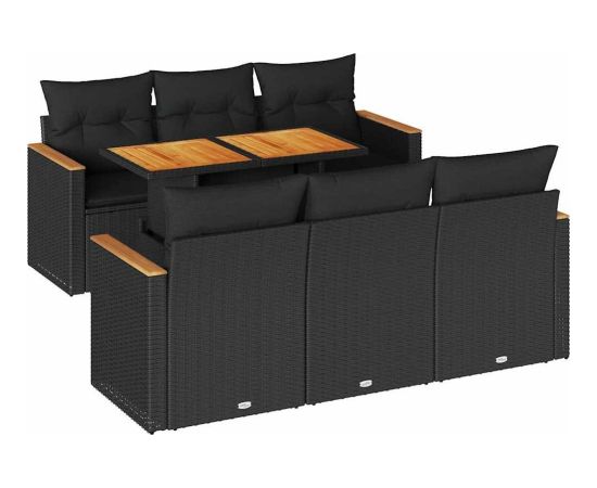 Vidaxl 7-cz. zestaw mebli z poduszkami, czarny, polirattan i akacja Dārza mēbeļu komplekti