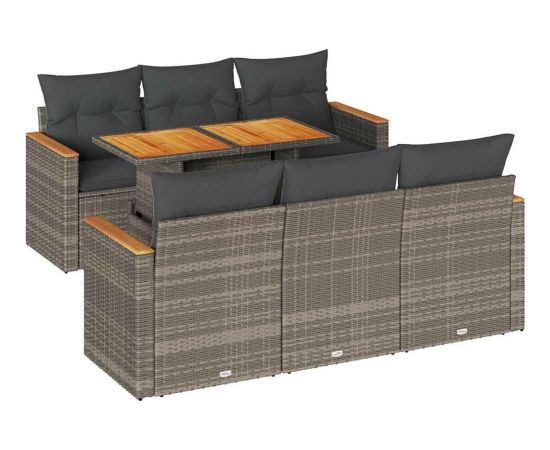 Vidaxl 7-cz. zestaw mebli z poduszkami, szary, polirattan i akacja Dārza mēbeļu komplekti