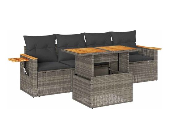 Vidaxl 5-cz. zestaw wypoczynkowy do ogrodu, poduszki polirattan akacja Dārza mēbeļu komplekti