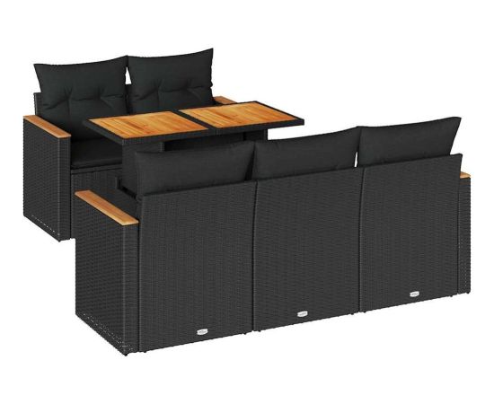 Vidaxl 6-cz. zestaw mebli z poduszkami, czarny, polirattan i akacja Dārza mēbeļu komplekti