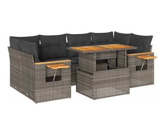 Vidaxl 7-cz. zestaw mebli z poduszkami, szary, polirattan i akacja Dārza mēbeļu komplekti