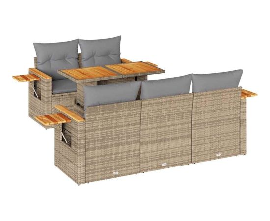 Vidaxl 6-cz. zestaw mebli z poduszkami, beżowy, polirattan i akacja Dārza mēbeļu komplekti