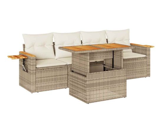 Vidaxl 5-cz. zestaw mebli z poduszkami, beżowy, rattan PE i akacja Dārza mēbeļu komplekti