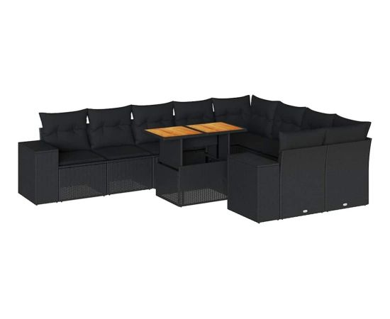 Vidaxl 10-cz. zestaw mebli z poduszkami, czarny, polirattan i akacja Dārza mēbeļu komplekti