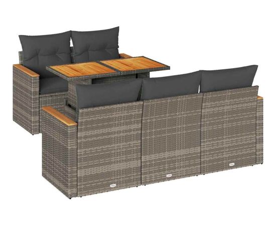 Vidaxl 6-cz. zestaw mebli z poduszkami, szary, polirattan i akacja Dārza mēbeļu komplekti