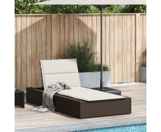 Vidaxl Leżak z poduszką pływającą Brązowy polirattan Шезлонги и пляжные стулья