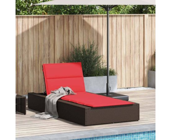 Vidaxl Leżak z poduszką pływającą Brązowy polirattan Шезлонги и пляжные стулья