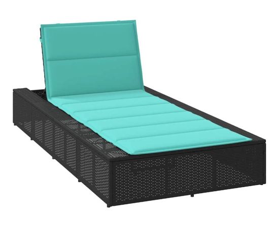 vidaXL Leżak z pływającą poduszką Czarny polirattan Шезлонги и пляжные стулья