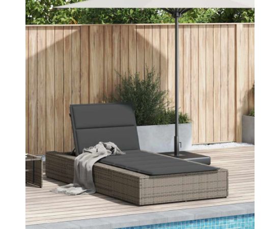 vidaXL Leżak z pływającą poduszką Szary polirattan Шезлонги и пляжные стулья