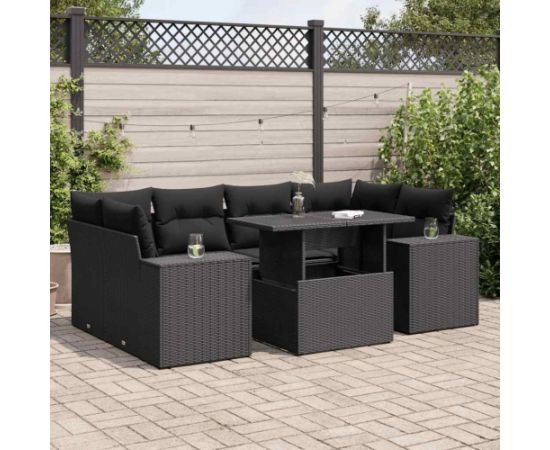 vidaXL 7-cz. zestaw wypoczynkowy do ogrodu, z poduszkami, czarny Dārza mēbeļu komplekti