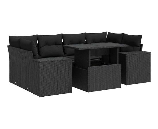 vidaXL 7-cz. zestaw wypoczynkowy do ogrodu, z poduszkami, czarny Dārza mēbeļu komplekti