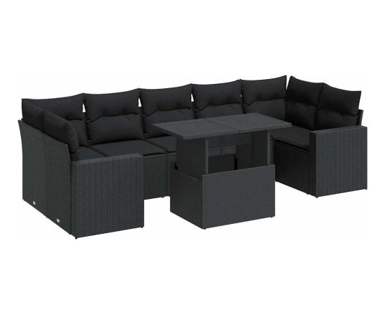 vidaXL 8-cz. zestaw wypoczynkowy do ogrodu, z poduszkami, czarny Dārza mēbeļu komplekti