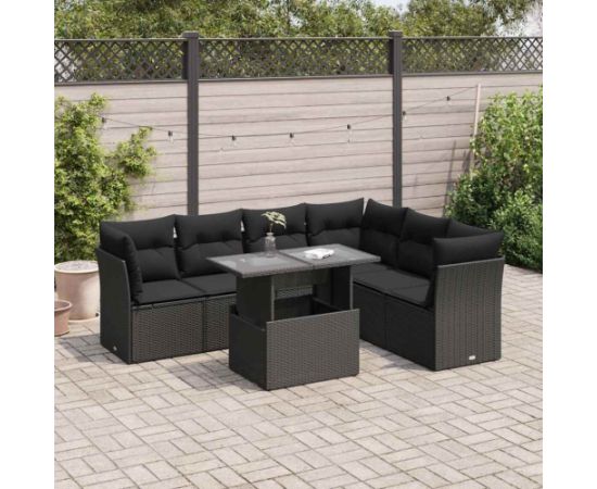 vidaXL 7-cz. zestaw wypoczynkowy do ogrodu, z poduszkami, czarny Dārza mēbeļu komplekti