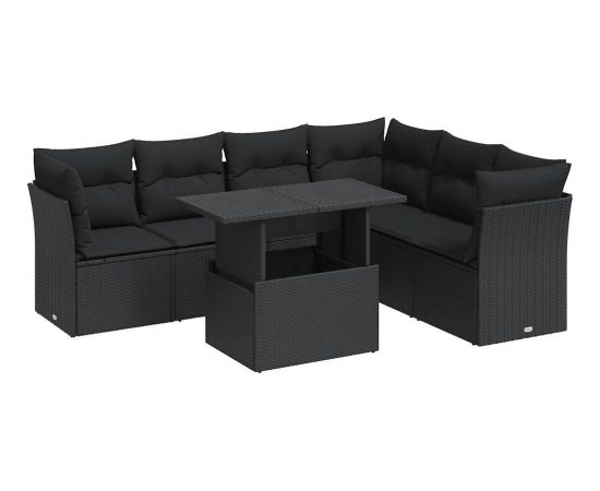 vidaXL 7-cz. zestaw wypoczynkowy do ogrodu, z poduszkami, czarny Dārza mēbeļu komplekti