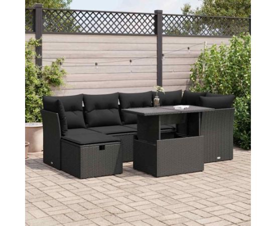 vidaXL 7-cz. zestaw wypoczynkowy do ogrodu, z poduszkami, czarny Dārza mēbeļu komplekti