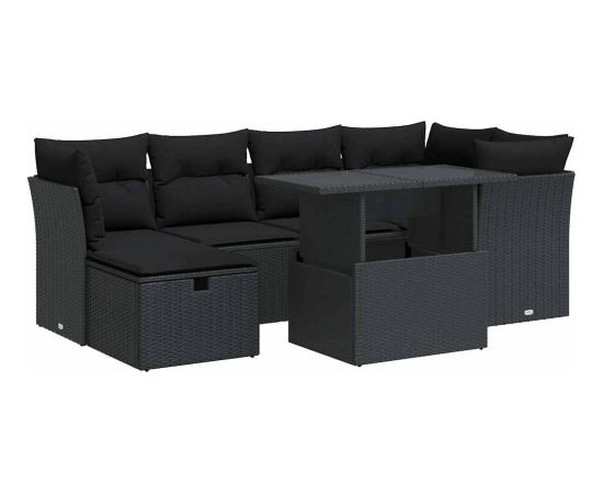 vidaXL 7-cz. zestaw wypoczynkowy do ogrodu, z poduszkami, czarny Dārza mēbeļu komplekti