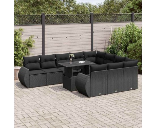 vidaXL 11-cz. zestaw wypoczynkowy do ogrodu, poduszki czarny rattan PE Dārza mēbeļu komplekti