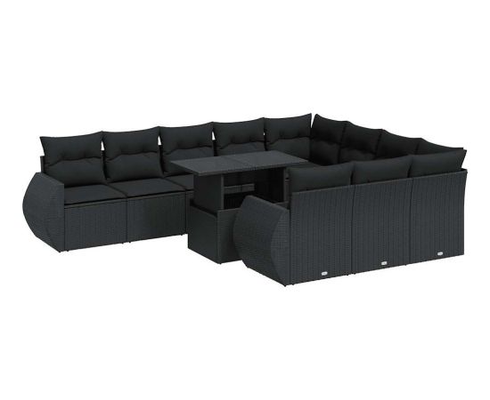 vidaXL 11-cz. zestaw wypoczynkowy do ogrodu, poduszki czarny rattan PE Dārza mēbeļu komplekti