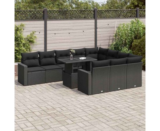 vidaXL 11-cz. zestaw wypoczynkowy do ogrodu, poduszki czarny rattan PE Dārza mēbeļu komplekti