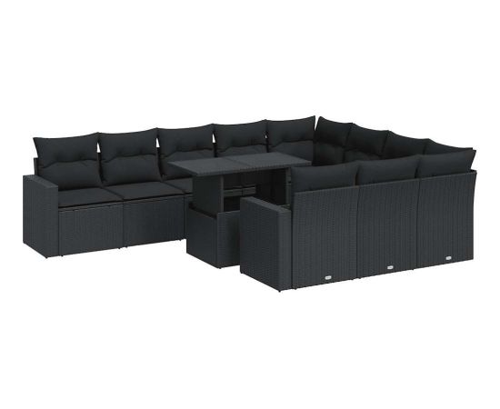 vidaXL 11-cz. zestaw wypoczynkowy do ogrodu, poduszki czarny rattan PE Dārza mēbeļu komplekti