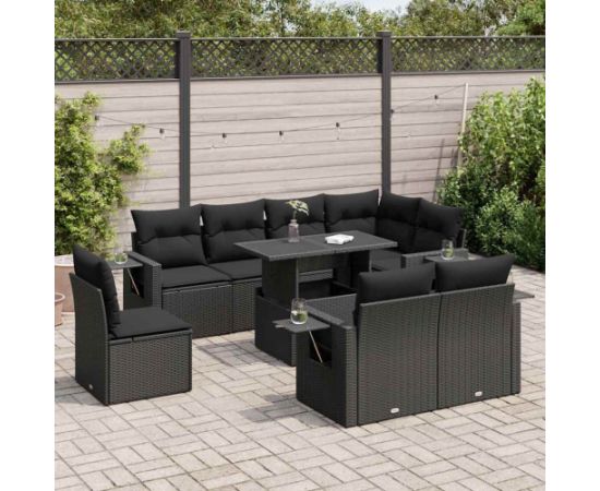 vidaXL 9-cz. zestaw wypoczynkowy do ogrodu, z poduszkami, czarny Dārza mēbeļu komplekti