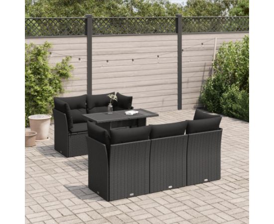 vidaXL 6-cz. zestaw mebli ogrodowych z poduszkami, czarny polirattan Dārza mēbeļu komplekti