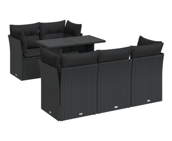 vidaXL 6-cz. zestaw mebli ogrodowych z poduszkami, czarny polirattan Dārza mēbeļu komplekti