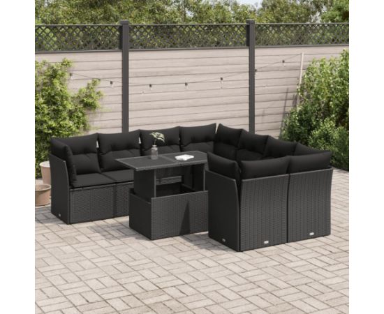 vidaXL 9-cz. zestaw wypoczynkowy do ogrodu, z poduszkami, czarny Dārza mēbeļu komplekti