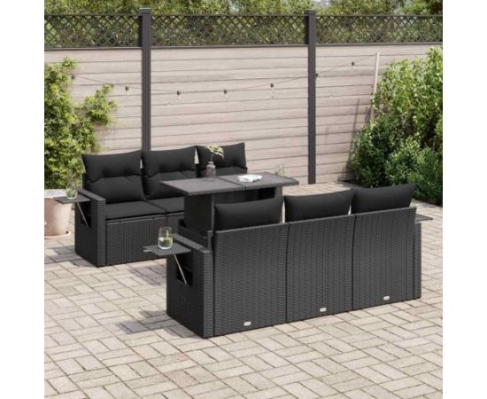 vidaXL 7-cz. zestaw wypoczynkowy do ogrodu, z poduszkami, czarny Dārza mēbeļu komplekti